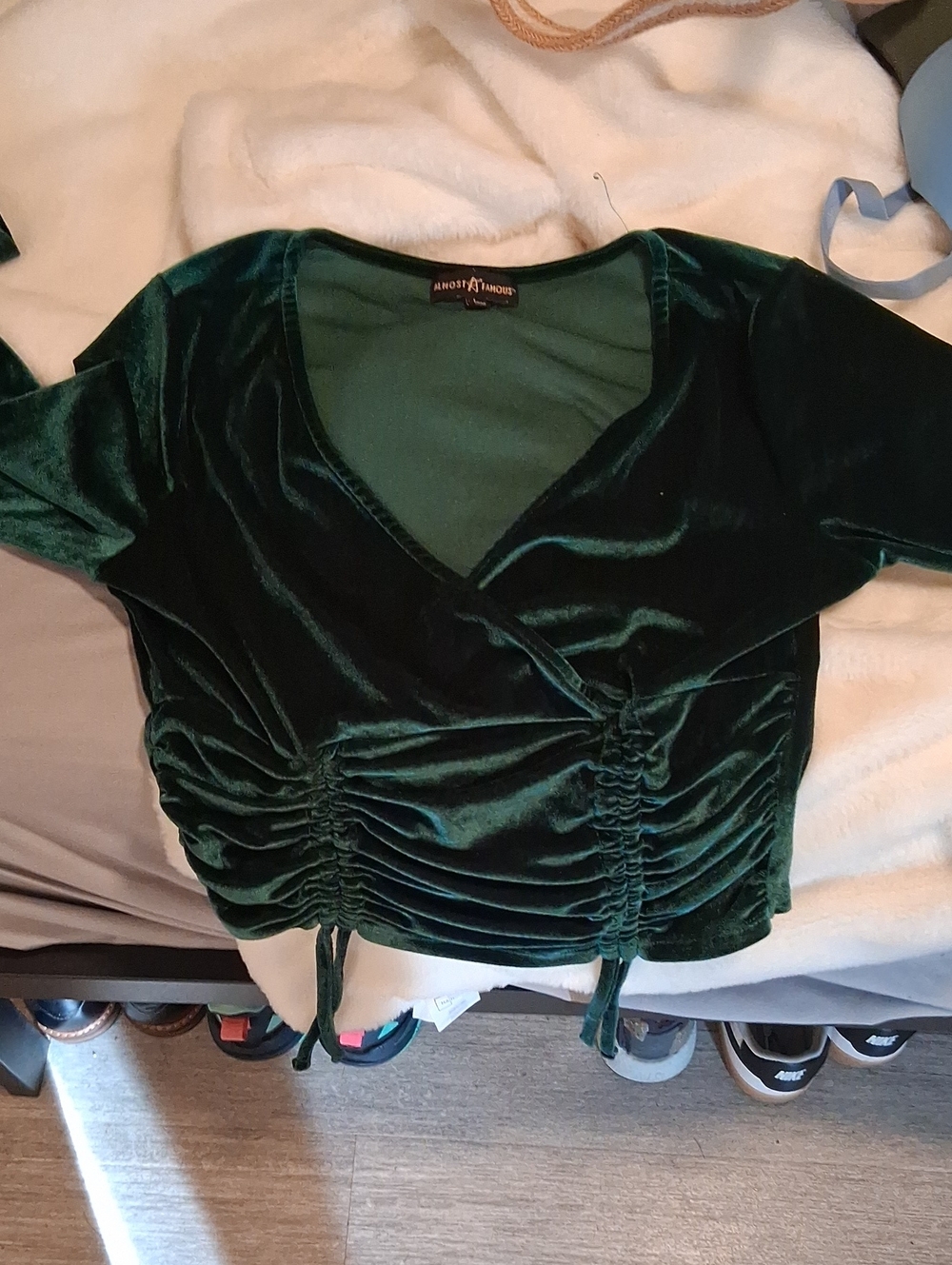 Almost Famous Emerald Green Velvet Ruched Crop Top